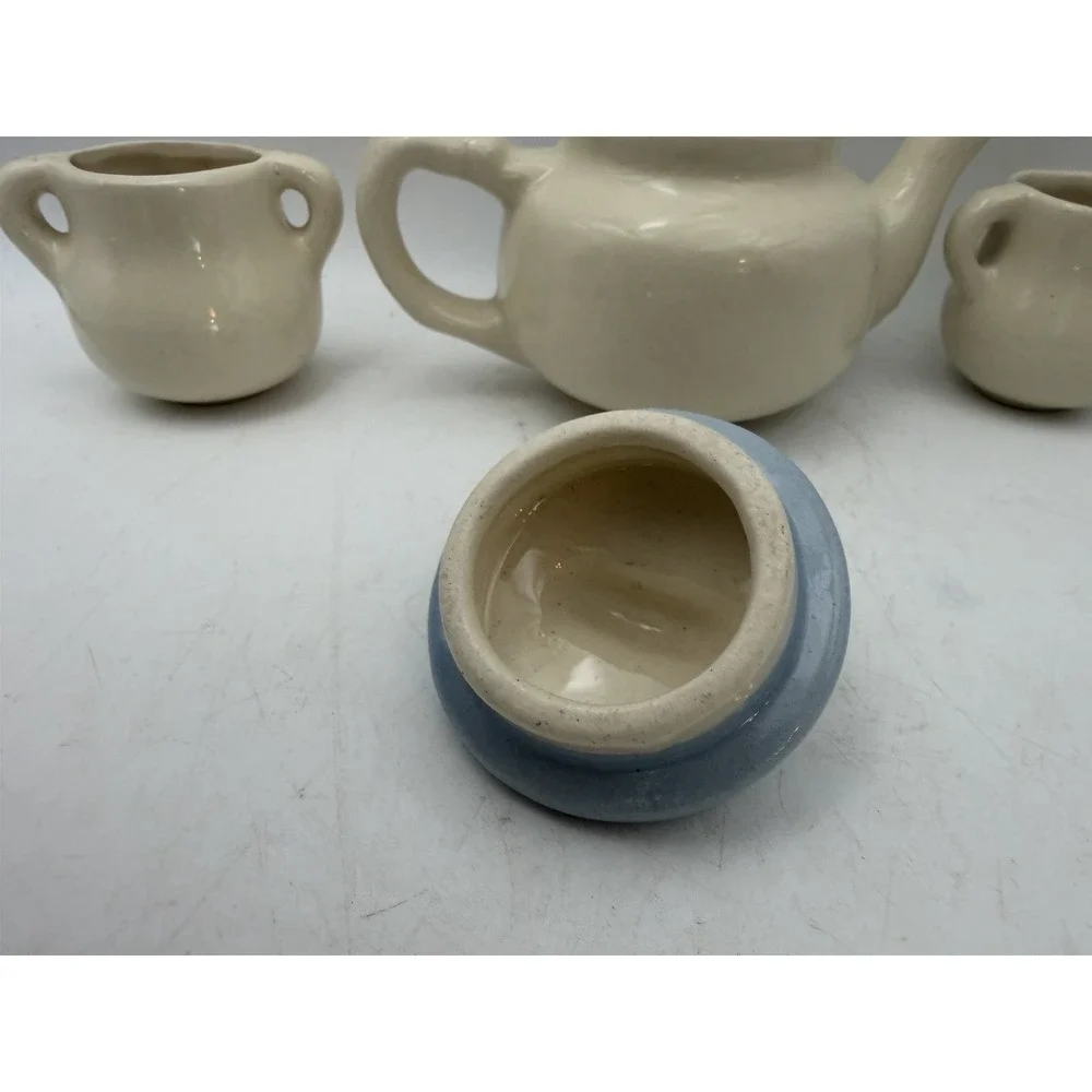 Vintage Child's Miniature Ceramic Tea Set Teapot Creamer Sugar Floral 3 Pc